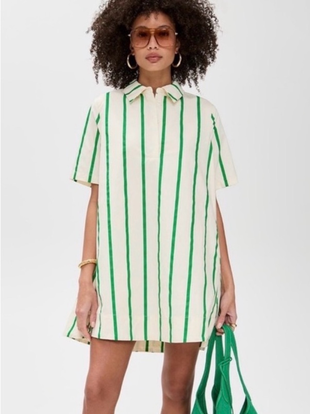 English Factory Cream Dress with Green Stripes